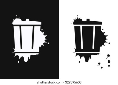 Recycle garbage can on white and black background. Trashcan vector icon.  