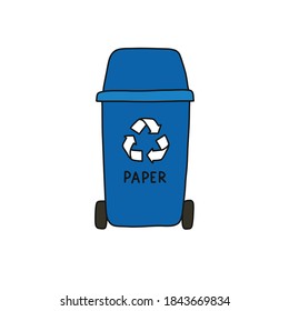reciclar cubo de basura, icono de doodle de papel, ilustración vectorial