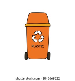 recycle garbage can, plastic doodle icon, vector illustration