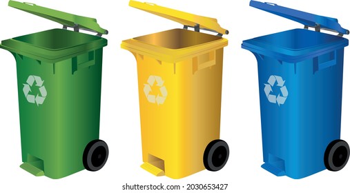 Recycle garbage Green, yellow and Blue Bins