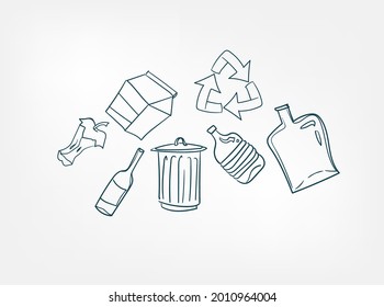 recycle garbage sorting eco set signs doodle vector illistration isolated