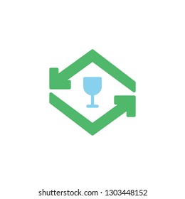 Recycle glass flat icon, vector sign, colorful pictogram isolated on white. Glass recycling arrows symbol, logo illustration. Flat style design