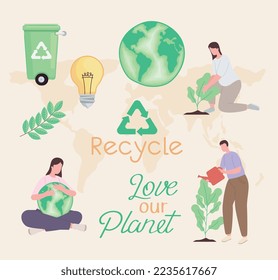 Grupo de iconos verde y reciclaje