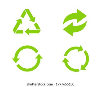 Recycle green icons. Eco friendly signs. Recycling arrows set. Waste management.