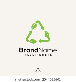 Recycle with green leaf, recycling ecology logo or icon design	