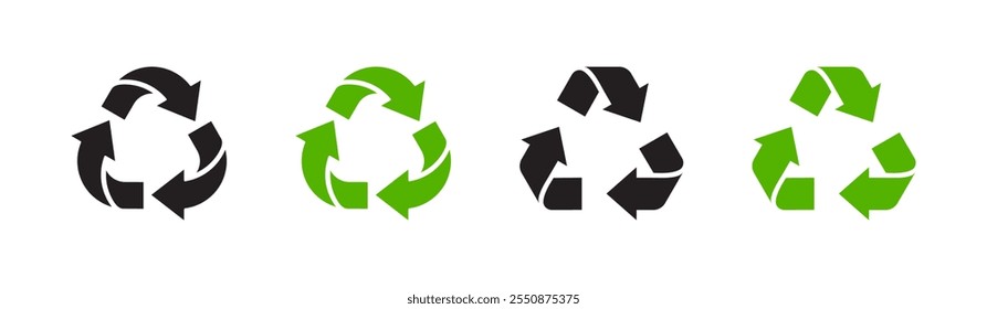 Conjunto de símbolos verde reciclável. Reciclando ícones de conceito de resíduos.