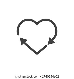 Recycle heart arrow sign. Recycle love icon vector. Heart shape cycle earth enviromental background concept.