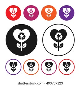 Recycle with heart sign. Ecology icon. Button. Vector illustration. EPS10