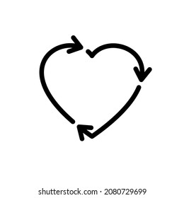 Recycle Heart Symbol. Green Heart Shape Recycle Icon. Reload Sign. Reuse, Renew, Recycling Materials, Concept. Eco Friendly Concept. Love The Earth. Conscious Consumerism