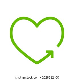 Recycle heart symbol on white. Green heart shape recycle icon
