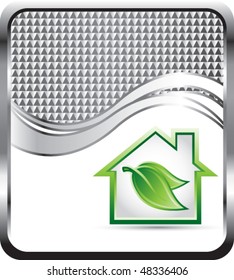 Recycle house under silver checkered wave backdrop