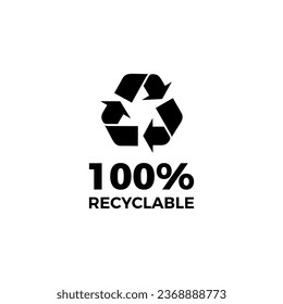 Recycle icon, 100% Recyclable logo. vector.