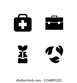 recycle icon. 4 recycle set with reuse, treatment, bag and recycle symbol of three leaves vector icons for web and mobile app