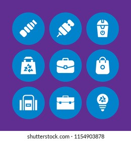 recycle icon. 9 recycle set with trash, eco bag, plastic and treatment vector icons for web and mobile app