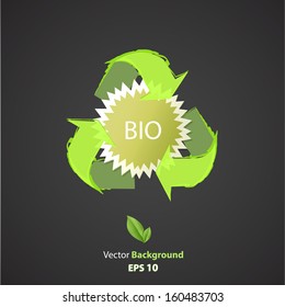 Recycle icon with badge inside. Vector design. 