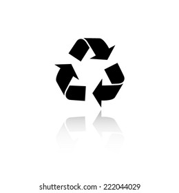 Recycle icon - black vector illustration with reflection