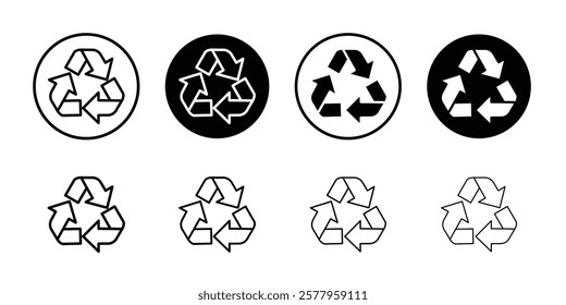 Recycle icon black and white vector sign