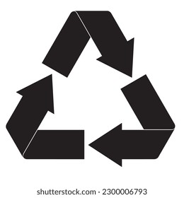 recycle icon, bold black triangle shape arrow isolated on white background