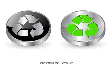 Icono de reciclaje, botón. 3d vector metálico.