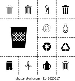 Recycle icon. collection of 13 recycle filled and outline icons such as trash bin, mill, bottle, energetic drink, baby bottle. editable recycle icons for web and mobile.
