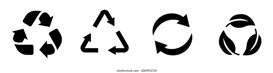 Recycle icon collection. Set recycle signs black color on isolated background. Recycle recycling vector symbol. Stock illustration EPS 10