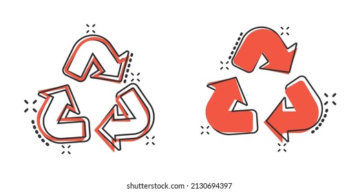 Recycle icon in comic style. Reuse cartoon vector illustration on white isolated background. Recycling splash effect sign business concept.