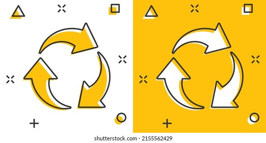 Recycle icon in comic style. Reuse cartoon vector illustration on white isolated background. Recycling splash effect sign business concept.