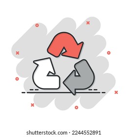 Recycle icon in comic style. Reuse cartoon vector illustration on white isolated background. Recycling splash effect sign business concept.