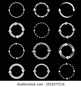 Recycle icon and different circle icon set on black background