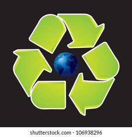 Recycle icon with earth on center, Vector illustration