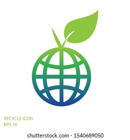 Recycle Icon, Earth Sigh With Green And Blue Colors, Leaf, Vector