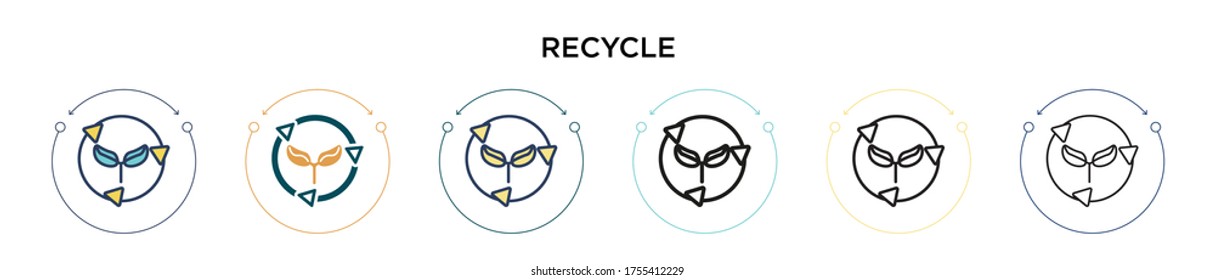 Icono de reciclaje en el estilo relleno, delgado, contorno y trazo. Ilustración vectorial de dos diseños de vectores de recicla en color y negro se puede utilizar para móviles, ui, web