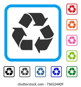 Recycle icon. Flat grey iconic symbol in a light blue rounded squared frame. Black, gray, green, blue, red, orange color additional versions of Recycle vector.