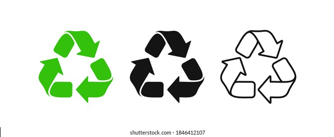 Icono de reciclaje en estilo plano y de línea. Marca de reutilización para uso en tipografía. Símbolo de reciclaje de vectores.