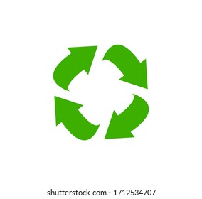 Recycle icon, garbage sorting symbol, waste recycling sign, green arrows, environmental vector isolated illustration