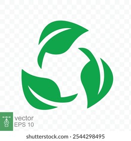 Icono de reciclaje. Logotipo verde del círculo de la hoja, símbolo plástico reciclable biodegradable del paquete libre, Plantilla respetuosa del medio ambiente del producto. Ilustración vectorial aislada sobre fondo transparente. EPS 10.