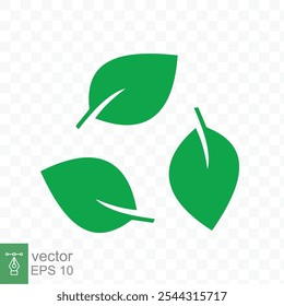 Recycle icon. Green leaf circle logo, biodegradable recyclable plastic free package symbol, eco friendly product template. Vector illustration isolated on transparent background. EPS 10.