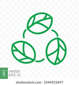 Icono de reciclaje. Logotipo verde del círculo de la hoja, símbolo plástico reciclable biodegradable del paquete libre, Plantilla respetuosa del medio ambiente del producto. Ilustración vectorial aislada sobre fondo transparente. EPS 10.