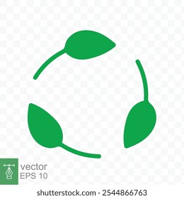 Recycle icon. Green leaf circle logo, biodegradable recyclable plastic free package symbol, eco friendly product template. Vector illustration isolated on transparent background. EPS 10.