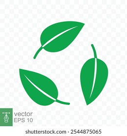 Icono de reciclaje. Logotipo verde del círculo de la hoja, símbolo plástico reciclable biodegradable del paquete libre, Plantilla respetuosa del medio ambiente del producto. Ilustración vectorial aislada sobre fondo transparente. EPS 10.