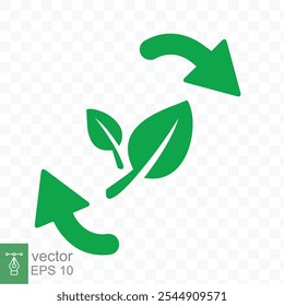 Recycle icon. Green leaf circle logo, biodegradable recyclable plastic free package symbol, eco friendly product template. Vector illustration isolated on transparent background. EPS 10.