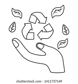 Recycle icon hand and leaves