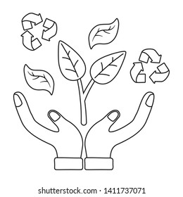 Recycle icon hands and leaves