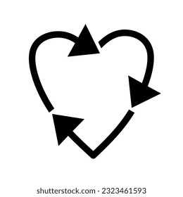 icono de reciclaje en forma de corazón con diseño sencillo
