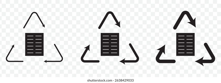 Recycle icon illustrating eco-friendly practices, suitable for environmental initiatives and sustainability projects in Black color on Transparent Background. EPS 10.