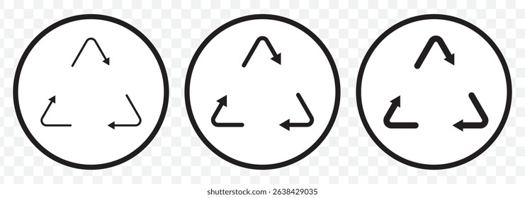 Recycle icon illustrating eco-friendly practices, suitable for environmental initiatives and sustainability projects in Black color on Transparent Background. EPS 10.