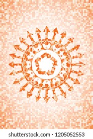 recycle icon inside abstract orange mosaic emblem