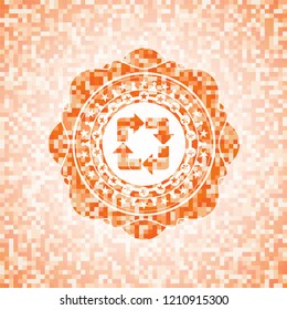 recycle icon inside abstract orange mosaic emblem