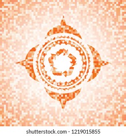 recycle icon inside abstract orange mosaic emblem with background