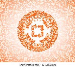recycle icon inside abstract orange mosaic emblem